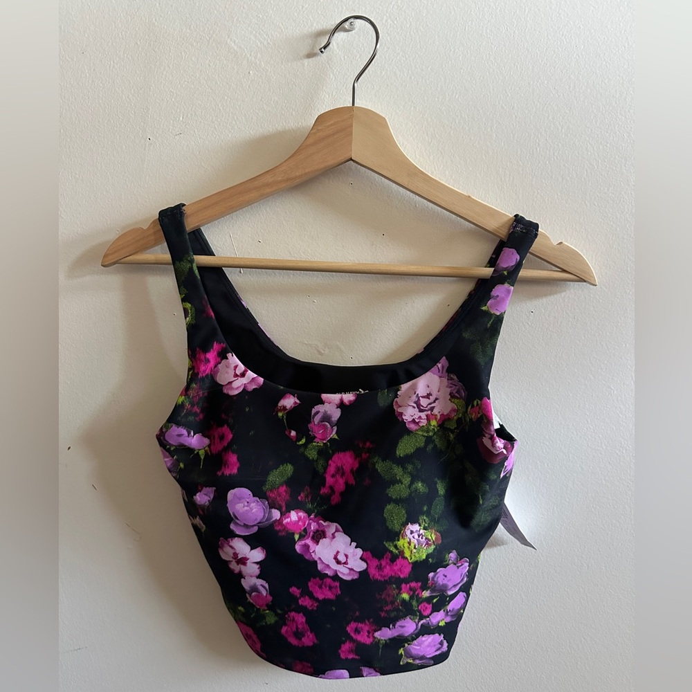 Old Navy Black and Pink Floral Active Tank